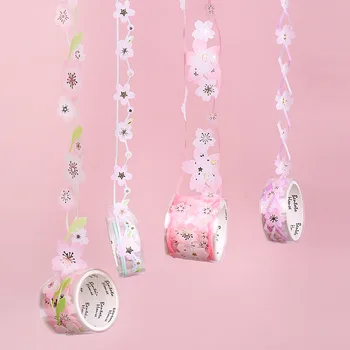 1 Roll PET Rožinė Sakura Tuščiaviduriai Juosta +Įrašą Nustatyti Nešiojamojo kompiuterio Vadovas Paketas Vaikų Augimo Vadovas Apdaila