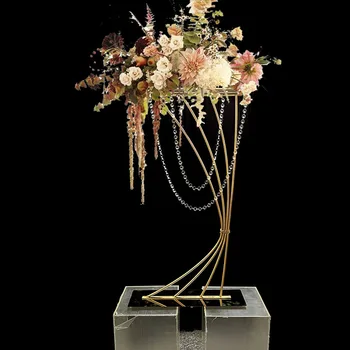 10vnt)Vestuvių Aukso Metalo Gėlių Stovas Stalo Centerpieces Vestuvių Apdaila grindų gėlių vaza liustra turėtojas