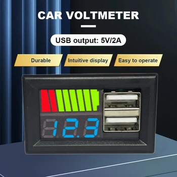 12V Įtampą Skaitiklio Skydelis Dual USB Išėjimas Baterijos Talpos Indikatorius Digital Voltmeter Automobilių RV Ličio, Švino Rūgšties Baterijos