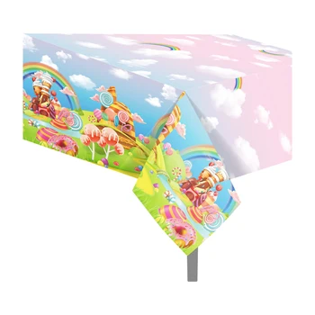 130*220Cm Fantazijos Animacinių filmų Vaivorykštė Saldainiai Pilis Vienkartiniai Stalo Viršelio Dekoras Sweet Candy Baby Shower Modelis