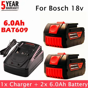 18V Baterija 6.0 Ah už Bosch Elektrinis Grąžtas 18V Li-ion Akumuliatorius BAT609, BAT609G, BAT618, BAT618G, BAT614 + 3a Įkroviklis