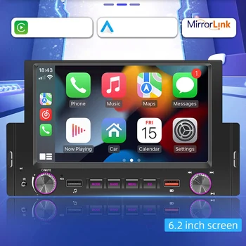 1Din 6.2 Colių Ekranas CarPlay Android-Auto Radijo Car Stereo 