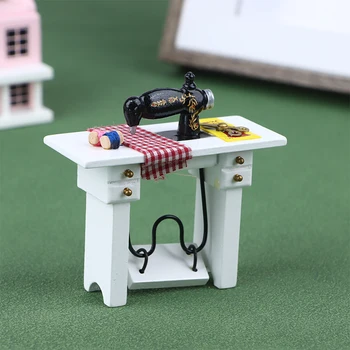 1Pc Lėlės Namas Miniatiūriniai Baldai Dervos Siuvimo Mašina Su Siūlų Žirklės Modelis Priedai Modeliavimas Siuvimo Mašina