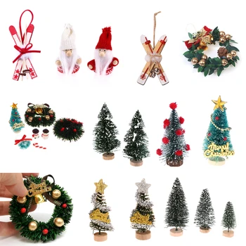 1Pcs 1:12 Lėlių Kalėdų Medžio Vainikas, Pušies Santa Claus Kilimų Šepečio Miniatiūriniai Lėlių Kalėdų Priedai