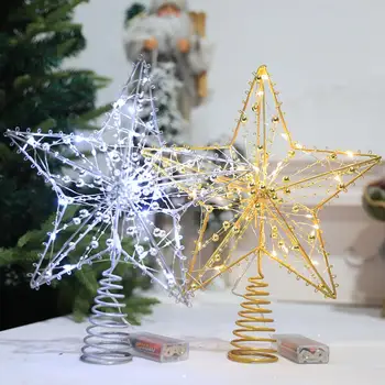 1Set Medžio Topper Dekoro Hollow-out Kalėdų Medžio Star 3d Pentagram Formos baterijomis maitinamo Led Kalėdų Medis Viršų Dekoracija Šalis