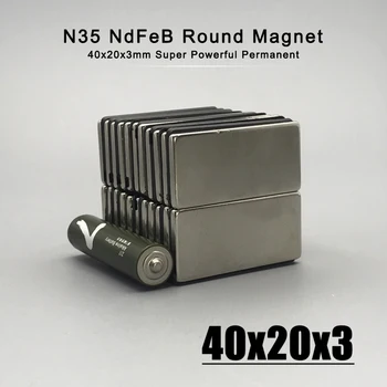 2/5/10/20Pcs 40x20x3mm Neodimio Medžiaga 40*20*3 mm NdFeB N35 Magnetai, Stiprūs, Blokas, magnetas Magnetinių Medžiagų Imanes