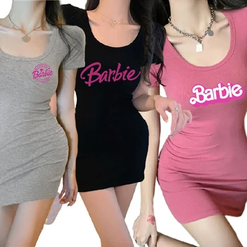 2023 Naujas Kawaii Barbie Ponios Slim Suknelė Mados Seksualių Merginų Sporto Trumpas Rankovės Sijonas Anime Vasaros Rožinė Lieknėjimą Juosmens Medžiaga Dovana
