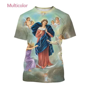 2023 Naujas Mergelės Marijos 3D Atspausdintas vyriški trumpomis Rankovėmis T-Shirt Mados Atsitiktinis Krikščionių Tikėjimo Deivė Kalėdų Dovana
