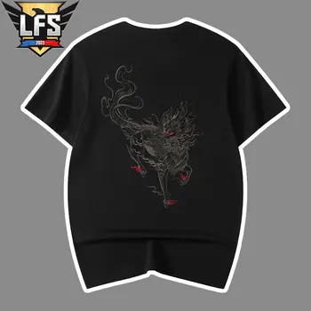 2023 NAUJAS Siuvinėjimo Kinijos T-Shirt Vyrai Derliaus Grafinis T Marškinėliai Hip-Hop Tees Medvilnės trumpomis Rankovėmis Atsitiktinis Mados Streetwear Vyras