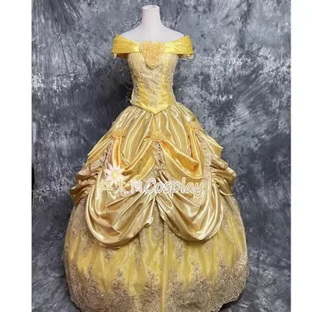 2023 Naują Atvykimo Prabanga Princesė Dress Helovinas Karnavalas Šalies Gražuolė Suknelė Cosplay Kostiumų Nėrinių Geltona Išgalvotas Suknelė