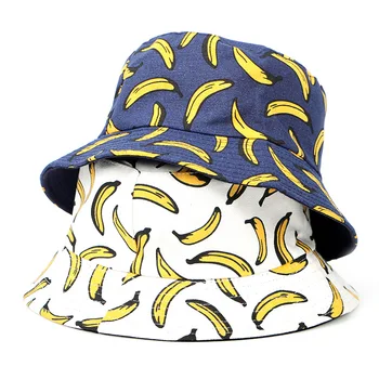 2023 Naują Kibirą Skrybėlės Bananų Spausdinti dvipusis Žvejys Skrybėlę Lauko apsaugos nuo Saulės Moterims, Vyrams Kibiro Kepurę, Sulankstomas Vasaros Panamos Vyrų