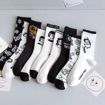 2023 naujų rudens juoda ir balta sporto moterų kojinės medvilnės mielas žiemos kojinių moterims kawaii spausdinti kojinės japonijos mados kojinių