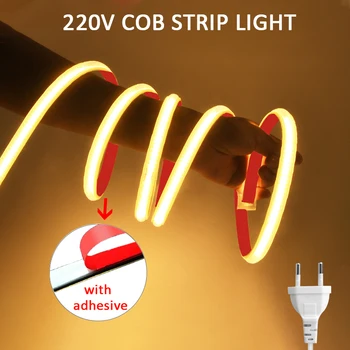 220V COB LED Šviesos Juostelės Aukšto Ryškumo Led Šviesos Kambario, Miegamojo, Virtuvės, Lauko Vandeniui Lanksčios Juostelės LED Juostos
