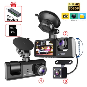 3 Kanalų 1080P Brūkšnys Cam Automobilių DVR Kamera važiavimui atbulomis Trys Taip Kamera, skirta Transporto priemonė, Diktofonas, Vaizdo Black Box Linijos Įrašymas