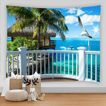 3D Atspausdintas Seaview Kambarys Gobelenas Paplūdimio Augalų Gamtos Peizažas Sienos Kabo Namuose, gyvenamojo Kambario, Miegamojo Puošimas Estetinės Gobelenas Tapiz
