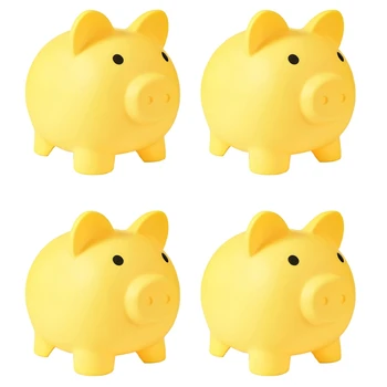 4X Didelis Piggy Bank, Neperleidžiama Plastiko Pinigus Bankas, Banko Monetos, Mergaičių Ir Berniukų, Praktinės Dovanos Gimtadienio(Geltona)