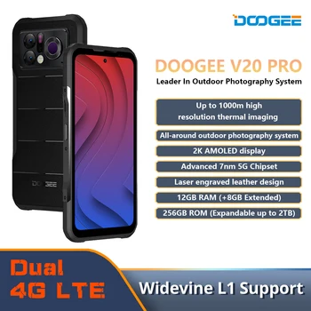 5G Tvirtas Telefonas DOOGEE V20 Pro 1000m Aukštos Raiškos, Terminio Vaizdo Kamera, 12 GB+256 GB 6.43