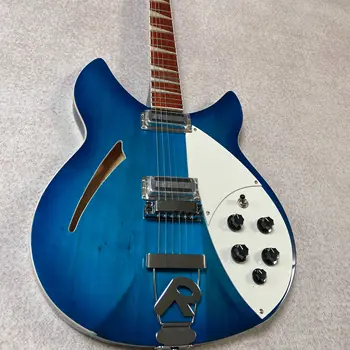 6-string pusiau tuščia kūno 360 Elektrinė gitara tailpiece tiltas mėlyna gitara raudonmedžio fingerboard nemokamai