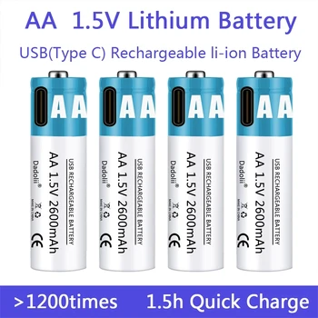 AA Baterijos 1,5 V AA 2600mAh USB li-ion baterija nuotolinio valdymo pelės mažas ventiliatoriaus Elektros žaislas baterija su Laidu