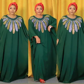 Afrikos Stiliaus Suknelė Moterims 2023 Afrikos Elegantiškas 3/4 Rankovės Poliesteris Vasara O-kaklo Žalia Mėlyna Ilga Suknelė Afrikos Drabužiai