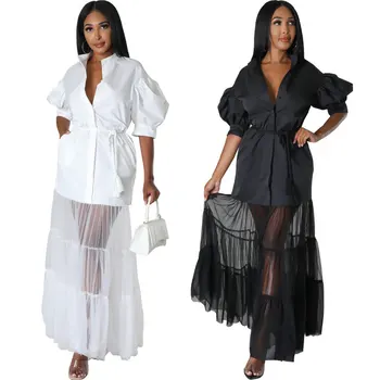 Afrikos Suknelės Moterims Laisvalaikio Aprangą Vasaros Naują Gazas Slim Fit Baltas Juodas Trumpas Rankovės Marškinėliai Sexy Ilga Suknelė Ankara Rūbeliai