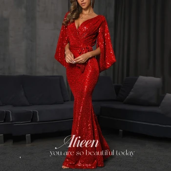 Aileen Raudonos Padalos Suknelės Prom Blizgančiais Moterų vakarinę Suknelę Šalies Vakarą Elegantiška Prabanga Įžymybė Seksualus Undinė Kamuolys Suknelė