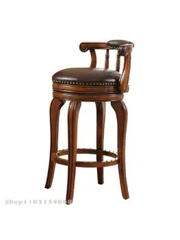 Amerikos baro kėdė iš medžio masyvo namo Europos baro kėdė odos aukštos taburetės šviesos prabangus retro sukasi baro kėdė