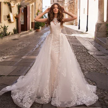 Appliques Nėrinių Undinė Vestuvių Suknelės Su Duobute Kristalų Nuimamas Traukinio Parduotuvė Internete Vestido De Noiva Sereia