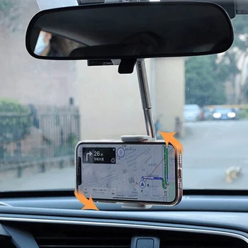 Automobilių Teleskopinis Telefono Laikiklis Reguliuojamas Laikiklis Sukasi Plastiko Auto galinio vaizdo Veidrodis Montuojamas Mobiliojo Telefono GPS Navigacijos Stovas