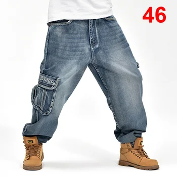 Baggy Jeans Vyrai Džinsinio audinio Kelnės Prarasti Streetwear 2018 Mados Riedlentė Plius Dydžio Kelnės vientisa Spalva Mėlyna S93