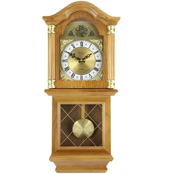 Bedford Laikrodis Kolekcija Classic Auksinis Ąžuolas Chiming Sieninis Laikrodis Su Švytuoklė Supasi