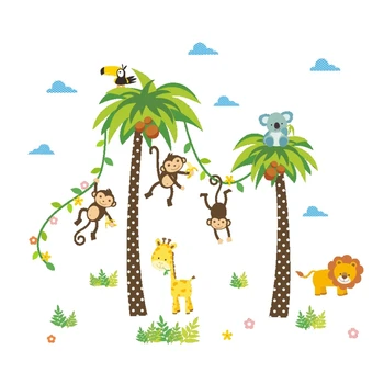 Beždžionė Medžio Siena Lipdukas Tapetai Juokinga Gyvūnų Decal PVC Siena Lipdukas Vaikams, Miegamasis, Gyvenamasis Kambarys