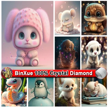 BinXue 5D PASIDARYK pats Mielas Gyvūnas 100% Krištolo ir Deimantų Tapybos Kiaulių, Triušių Pingvinas Kryžiaus Siuvinėjimo Katė Rankų darbo Diamond Mozaikos Dovana
