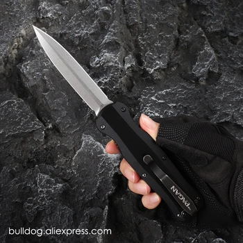 BM 3320 PAGONIŲ Peilis 3320BK OPS Tech Taktinis Peilis D2 Plieno Stonewashed EDC Peilis savigynos Pocketknives Juodo Aliuminio A156