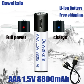 Didelė talpa 1,5 V AAA8800 mWh USB li-ion baterija nuotolinio valdymo pelės mažas ventiliatoriaus Elektros žaislas baterija + Kabelis