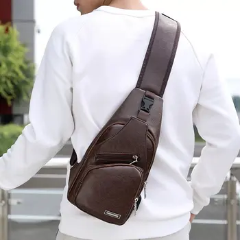 Diržas Maišelį su USB Įkrovimo lizdas Multi-kišenės Krūtinės Maišelį Vyrų Žygiai Kelionės Daypack Kuprinė su Ausinių Anga Crossbody Atsitiktinis