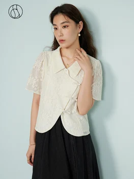 DUSHU Naujas Kinų Stiliaus Pagerėjo Temperamentas Marškinėliai Vasaros 2023 Naujas Elegantiškas Mygtuką Viršūnės Baltos Moterų Atsitiktinis Palaidų Viršūnės