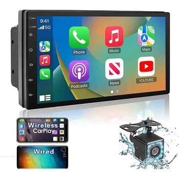 Dvigubo Din Car Stereo Carplay Android Auto, 2+32G 7 Colių Jutiklinis ekranas,Radijas, Bluetooth,FM Imtuvas,vaizdo Kamera,Veidrodis Nuorodą,GPS