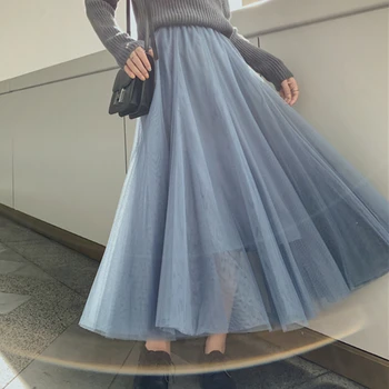 Elegantiškas Sijonas Lady Kulkšnies Ilgis Tiulio Korėjos Mados Saldus Suknelė Aukšto Juosmens Fairycore Moterų Moterų Ilgi Sijonai