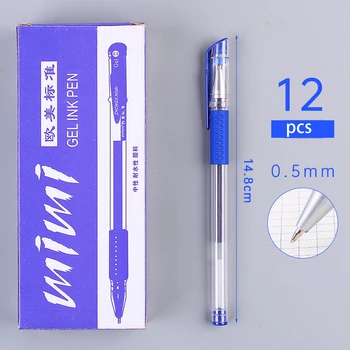 Europos standartas, 0,5 mm, mėlynos spalvos gelio rašiklis 12 supakuota, biuro reikmenys, rašymo priemonės, kulka-mėlynas taškas parašą pen