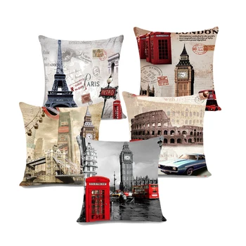 Europos Stiliaus pagalvėlė padengti Londono Miesto Retro Red autobusų ir Telefono Dėžutės Automobilių Dekoratyvinis Mesti Pagalvės Užvalkalas atvejais Sofa