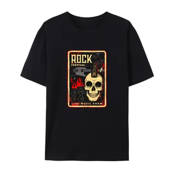 Hard Rock Muzikos Festivalio Koncertas Gitara ir Kaukolės Medvilnės Marškinėliai Vyrams Trumpas-sleev Patogus Prarasti Gatvės Mados Kietas Camisetas