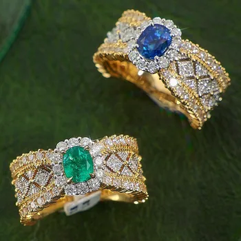Italijos Vintage Stiliaus Nėrinių Modelio Raudona Žalia Mėlyna Brangakmenių 5A Cirkonis Deimantų Žiedai Moterims 14k Aukso Užpildytas Piršto Juostų Naujas