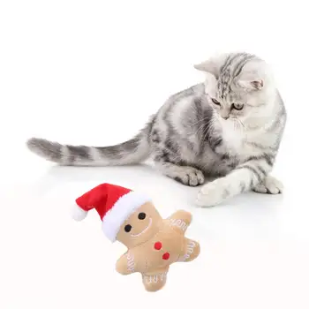 Išskirtinį Katė Žaislas Kompaktiškas Pet Žaislas, Minkšti Meduoliai Su Imbiero Priedais Vyras Kalėdų Skrybėlę Pet Žaislas Dantų Valymas