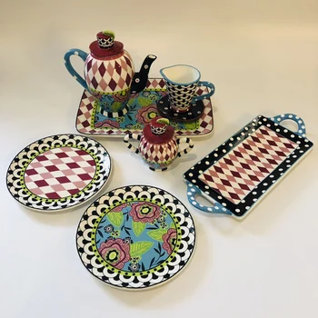 Keraminiai indai, arbatinukas ausys ilgos plokštės kavos puodelio lėkštė taurės disko keramikos plokštės