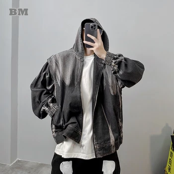 Korėjos hip-hop gradientas Džinsinio striukė vyrams, drabužiai Amerikos streetwear Aukštos kokybės hoodie harajuku atsitiktinis negabaritinių kailio vyras