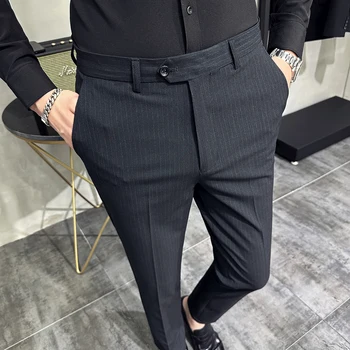 Korėjos stiliaus Mados Dryžuotas Kostiumas Kelnės Vyrams Oficialių Verslo Suknelė Kelnės korėjos Slim Fit Classic Atsitiktinis Kelnės 36 38