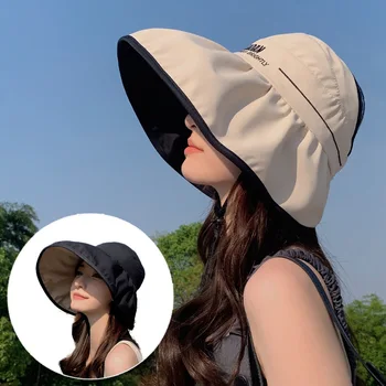 Korėjos Stiliaus Naujas Moterų Mados Laišką Gryna Spalva All-Atitikimo dvipuse Apsauga nuo Saulės Sun Skrybėlę Vasarą Oro Viršų Didelis Kraštų Saule