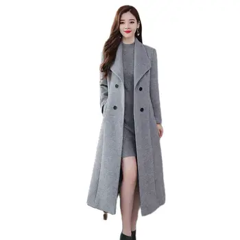 Korėjos Versija vientisos Spalvos Mados Vilnoniai Paltai Moterims Rudens Ir Žiemos Naujasis Šou Aukštas Temperamentas Juosmens, Plonas Ilgas Kailis Tid