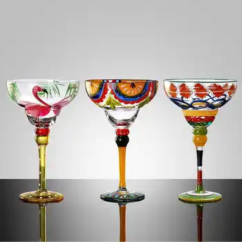 Kūrybos Rankomis Dažyti Šampano Vyno Taure Spalvinga Kokteilis Stiklo, be Švino Goblet Taurė Martinio, Baro kokteilių taurės tokios Namų Puošybai
